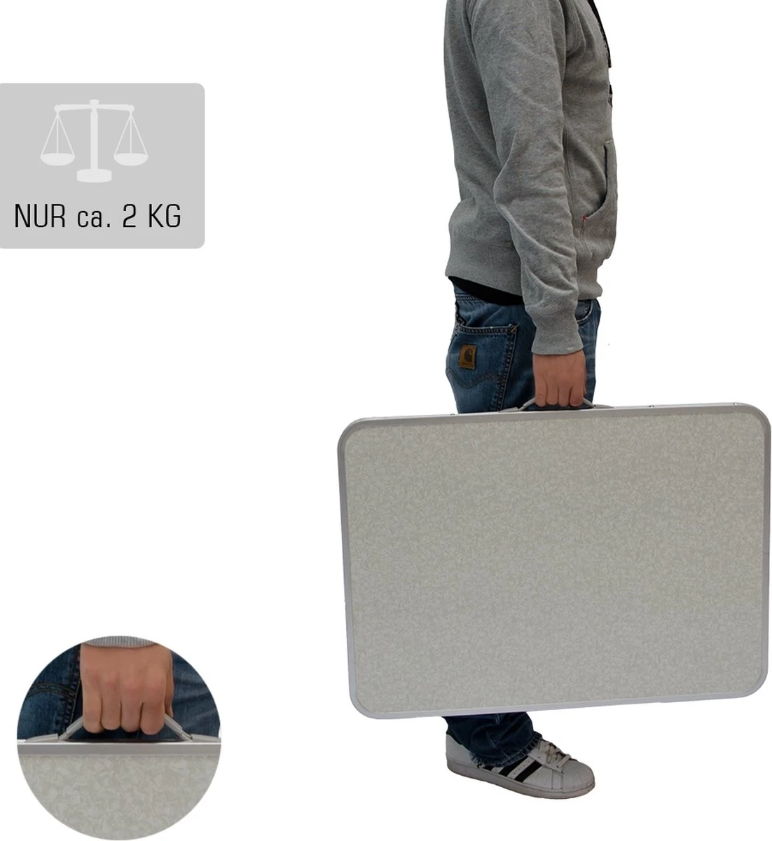 Alu Campingtafel 70x55cm - Inklapbbar Kampeertafel - Picknicktafel Licht Vouwtafel Klaptafel Grijs - Afbeelding 3