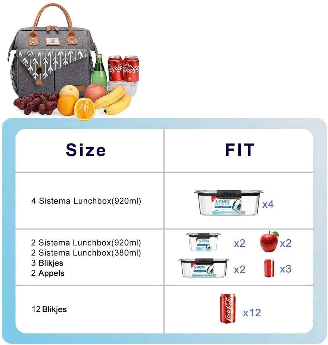 HN® Lunchtas Grijs Pijlen, Geïsoleerde Koeltas, Lekvrij, Extra Grote Opening Voor De Lunch Box, 25×16,5×26cm Design Heren En Dames - Afbeelding 5