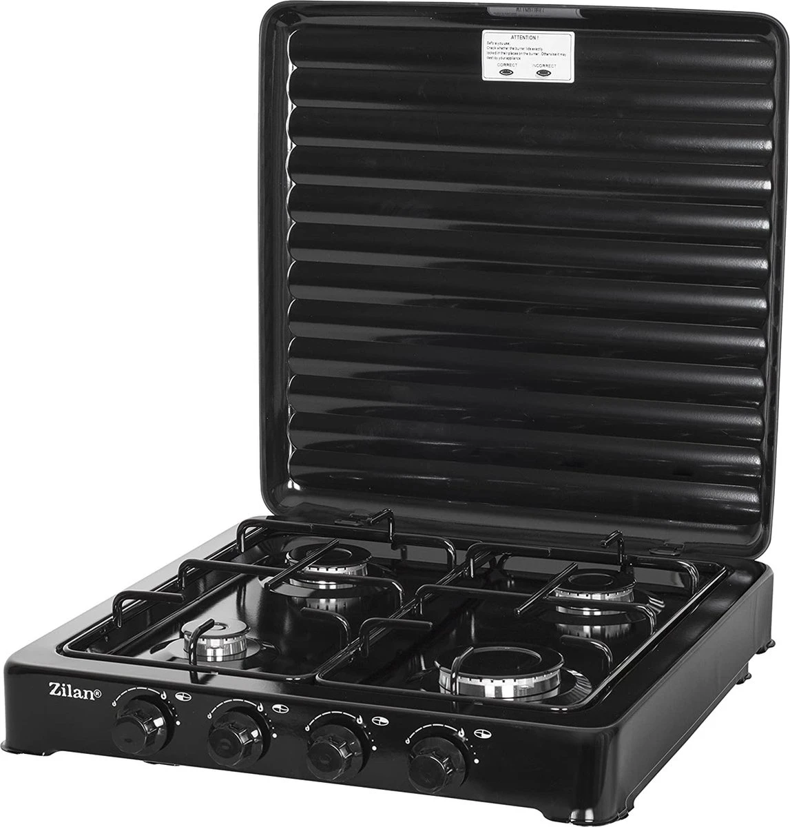 Zilan - Gas Kooktoestel 4 Pits - Campingkooktoestel - Gaskookplaat - Zwart