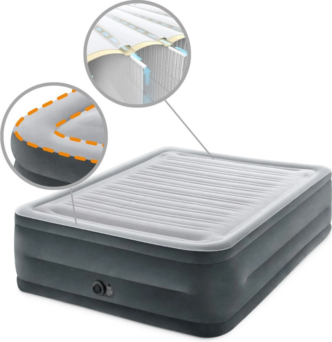 Intex Luchtbed - 2-Persoons - 152 X 203 X 33 Cm - Grijs - Met Ingebouwde Pomp, Hoeslaken Wit En Reparatieset - Afbeelding 3