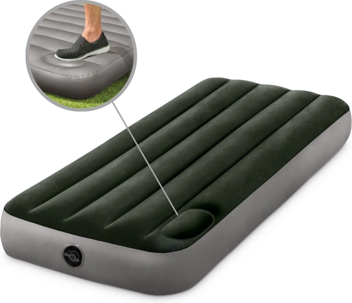Intex Luchtbed - 1-Persoons - 76 X 191 X 25 Cm - Groen - Met Ingebouwde Voetpomp + Hoeslaken Wit + Reparatieset - Afbeelding 6