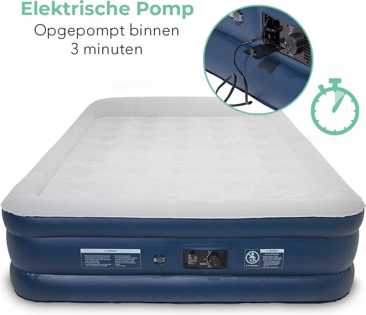 LifeGoods Luchtbed - 2 Persoons - Met Ingebouwde Pomp - Incl. Draagtas En Reparatiekit - Afbeelding 3