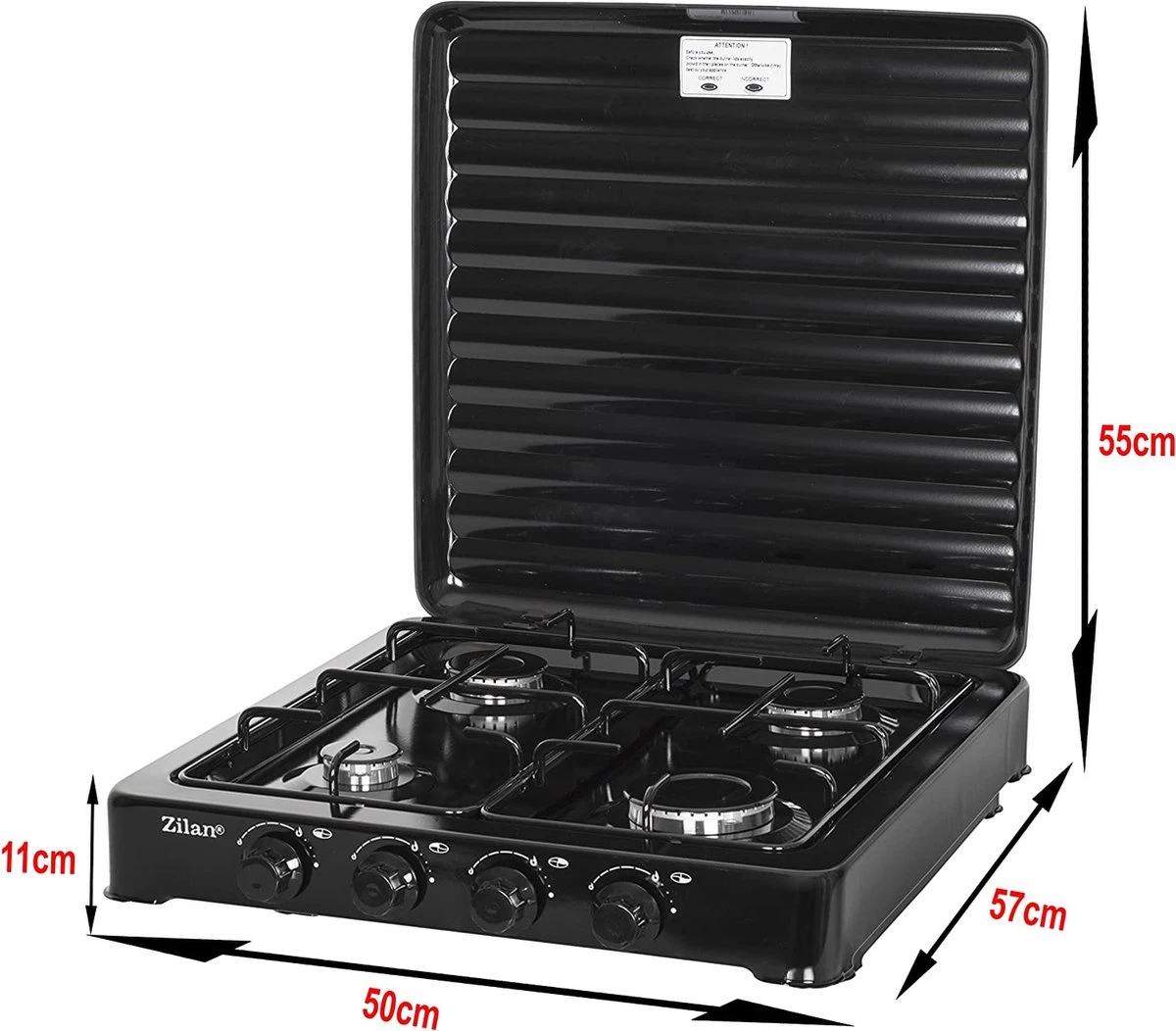 Zilan - Gas Kooktoestel 4 Pits - Campingkooktoestel - Gaskookplaat - Zwart - Afbeelding 4