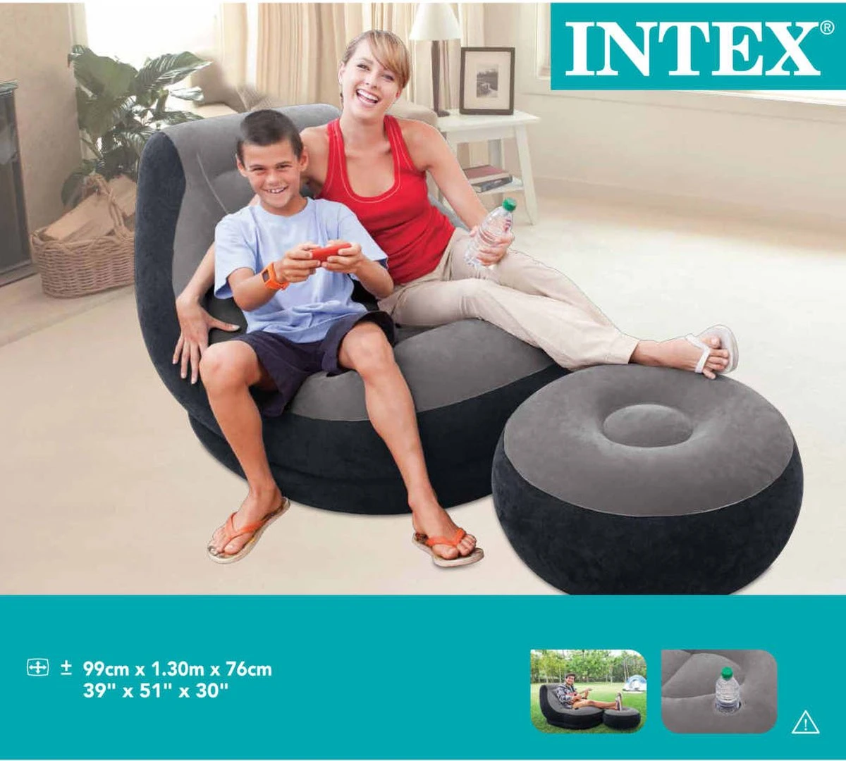 Intex Lounge Stoel - Ultra Lounge - Opblaasbaar - Grijs/zwart - Afbeelding 8