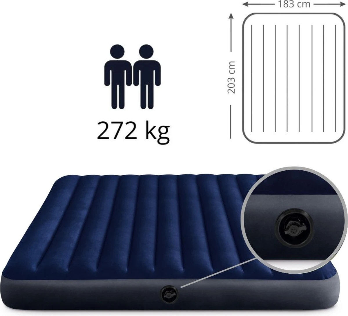 Intex Luchtbedset Intex Luchtbed - 2-Persoons - 183 X 203 X 25 Cm - Blauw + Intex Elektrische Pomp - 650 Liter/min + Hoeslaken Wit + Reparatieset - Afbeelding 4