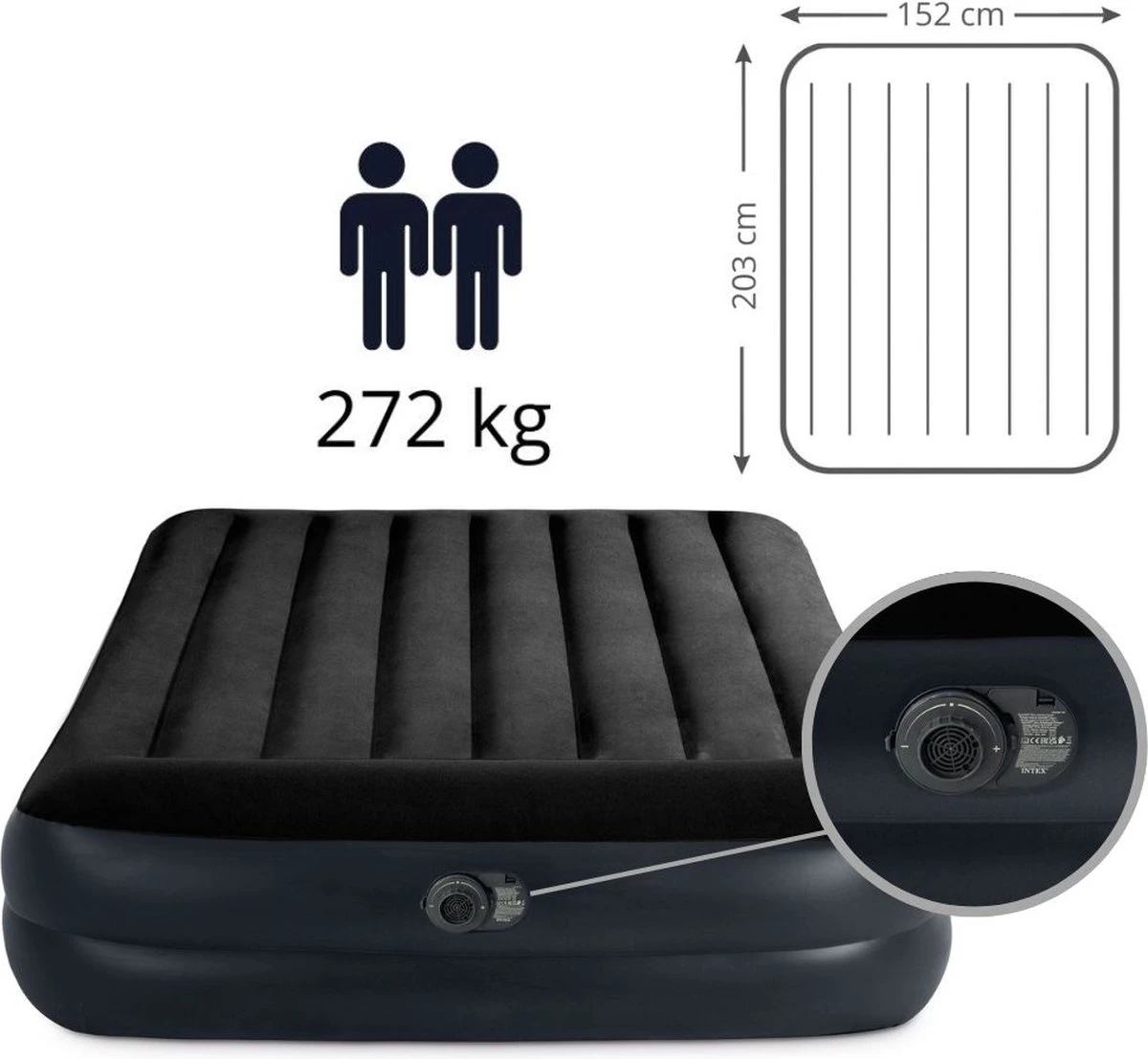 Intex Luchtbed - 2-Persoons - 152 X 203 X 42 Cm - Blauw - Met Pomp + Hoeslaken Wit + Reparatieset - Afbeelding 2