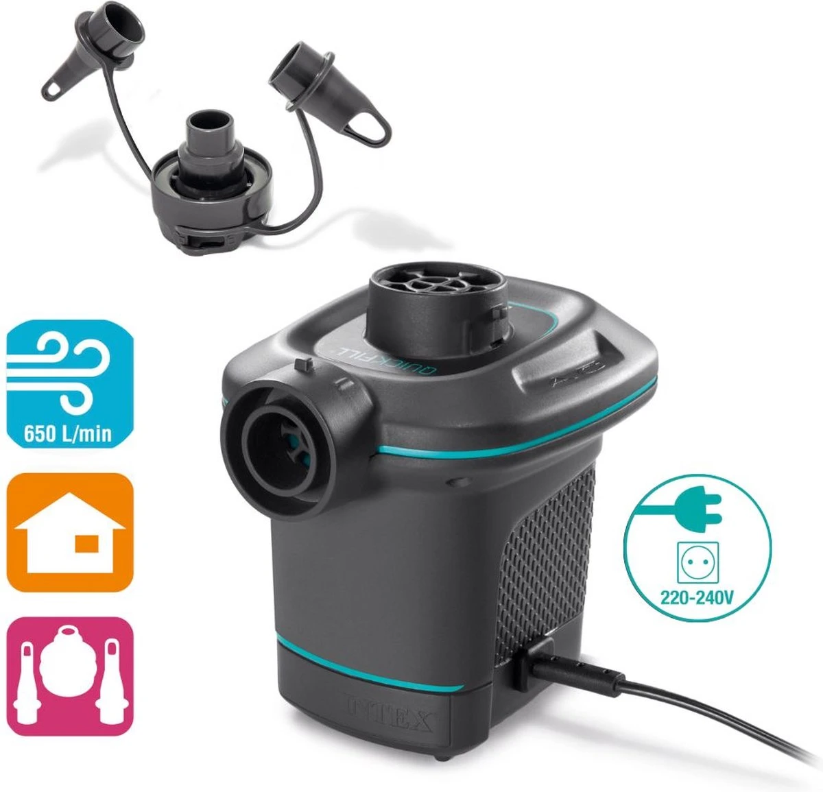 Intex Luchtbedset Intex Luchtbed - 2-Persoons - 183 X 203 X 25 Cm - Blauw + Intex Elektrische Pomp - 650 Liter/min + Hoeslaken Wit + Reparatieset - Afbeelding 6