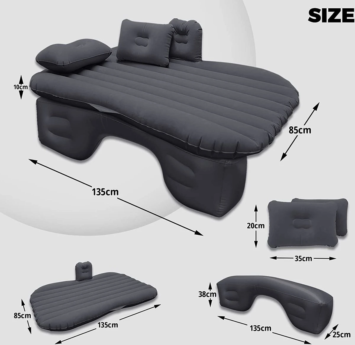 Opblaasbaar Matras Voor In De Auto, Opblaasbaar Bed, Opvouwbaar, Comfortabele Autostoel, Automatras Met Elektrische Luchtpomp En 3 Adapters, 2 Kussens En Draagtas, Voor Camping, Reizen (zwart) - Afbeelding 4