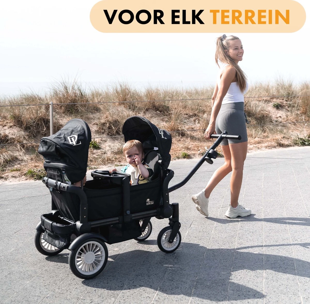 Deryan Luxe Sandy Bolderkar - Duo Buggy - Tandem Buggy - Opvouwbaar - Inklapbare Bolderwagen - Duo Kinderwagen - Zwart - Afbeelding 5