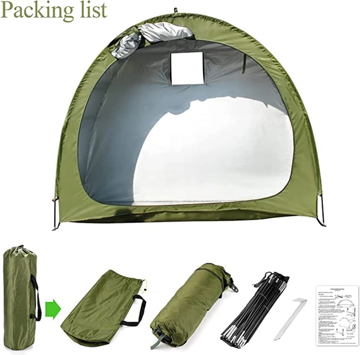 Merkloos Fietstent, Beschermhoes Fietsenschuur, Tent Voor Camping In De Open Lucht-groen 200*80*165CM - Afbeelding 5