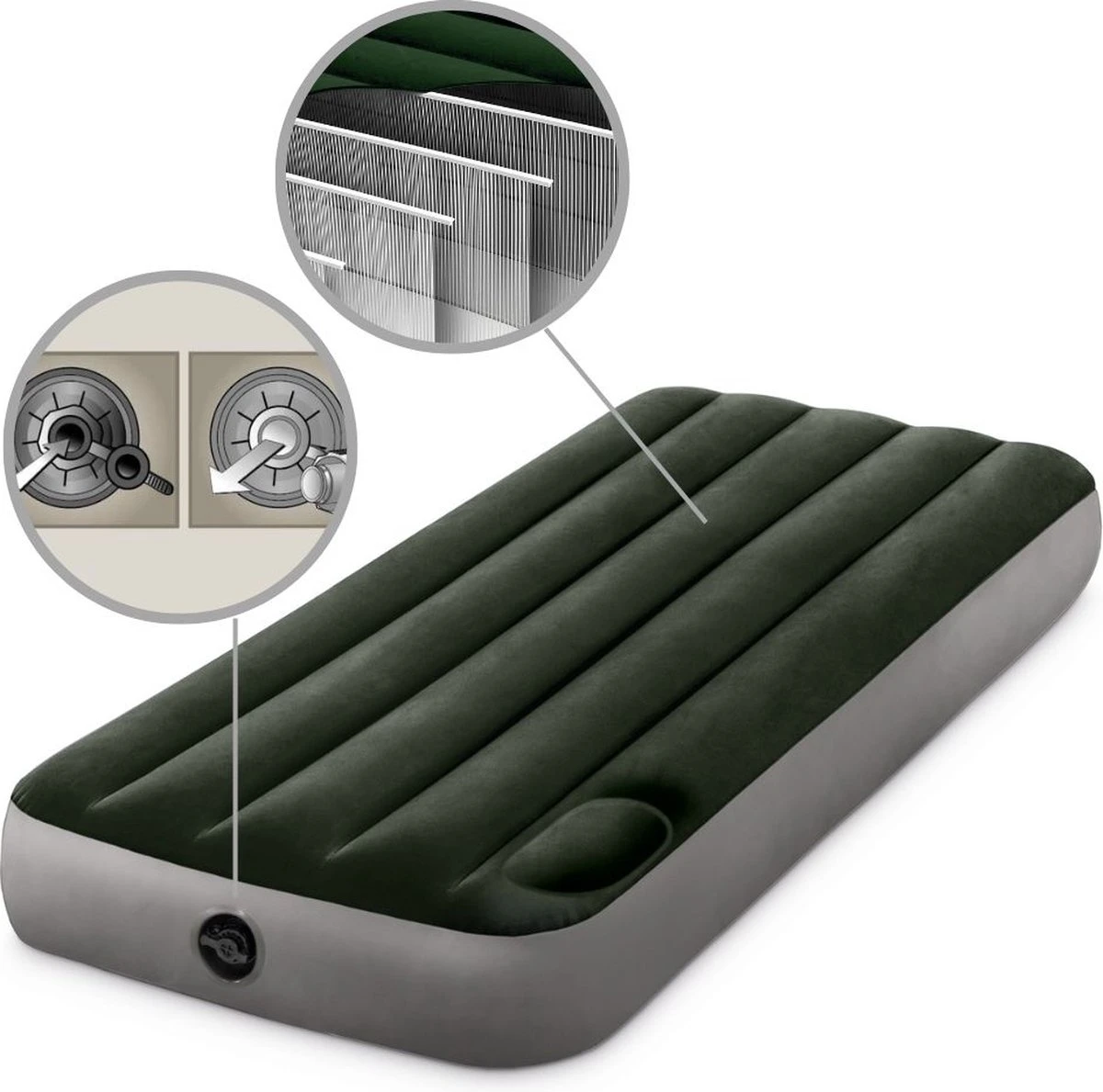 Intex Luchtbed - 1-Persoons - 76 X 191 X 25 Cm - Groen - Met Ingebouwde Voetpomp + Hoeslaken Antraciet + Reparatieset - Afbeelding 7