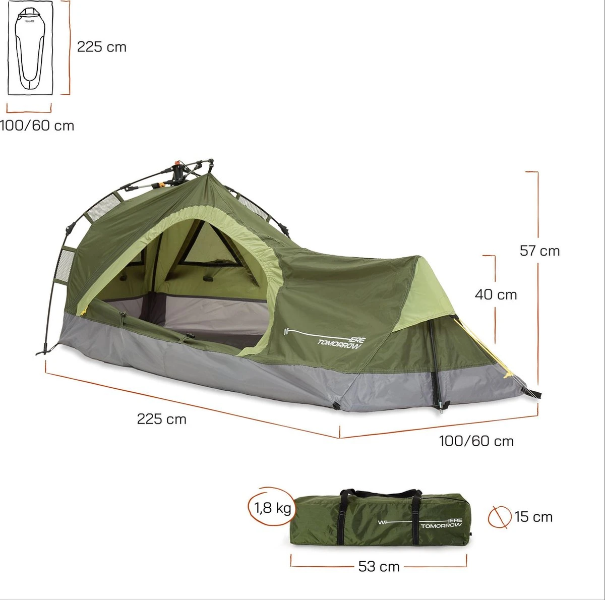 Where Tomorrow Solo Tent 225X100X57 Cm - Groen - 1 Persoons - Afbeelding 6