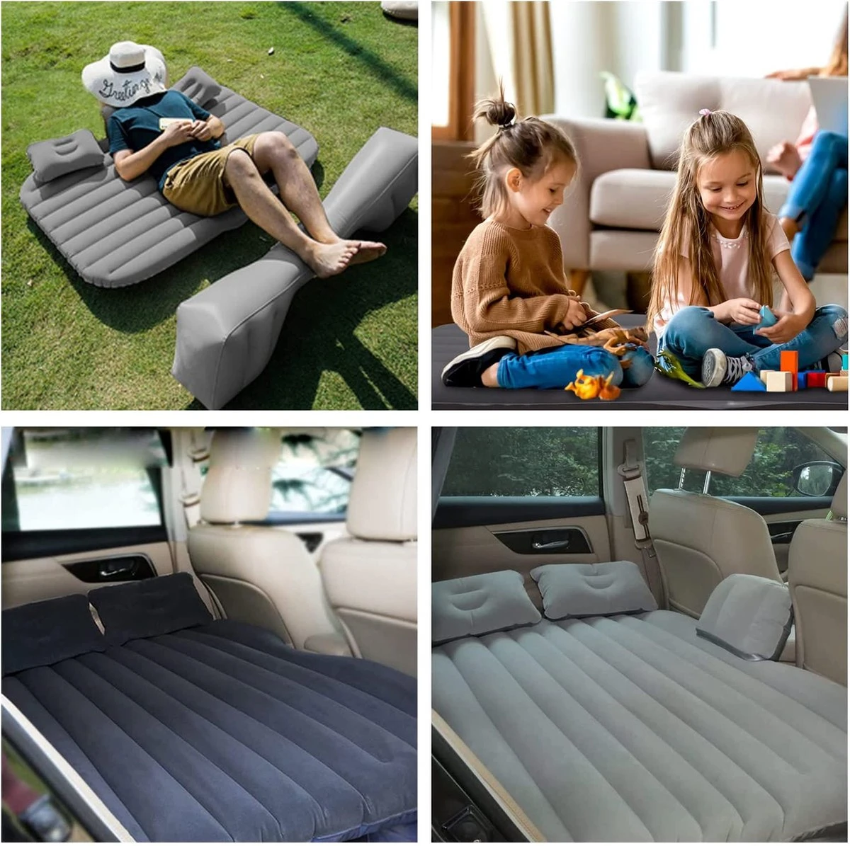 Opblaasbaar Matras Voor In De Auto, Opblaasbaar Bed, Opvouwbaar, Comfortabele Autostoel, Automatras Met Elektrische Luchtpomp En 3 Adapters, 2 Kussens En Draagtas, Voor Camping, Reizen (zwart) - Afbeelding 2