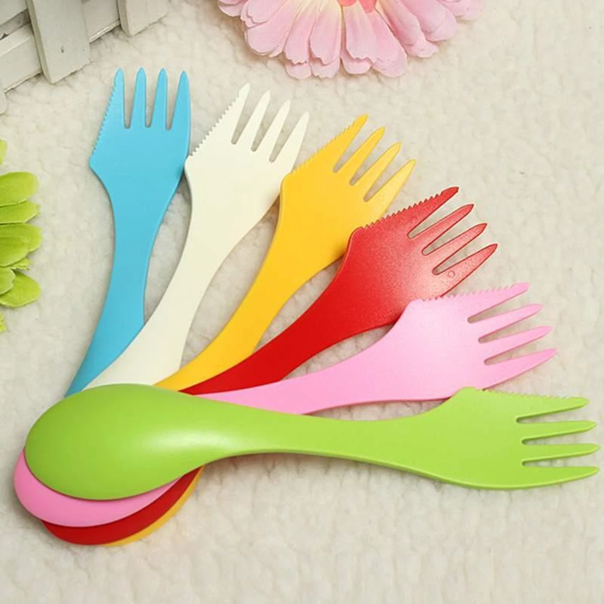 Merkloos Spork – Set Van 6 Stuks - Spork Campingbestek – Spork 3 In 1 - Afbeelding 2
