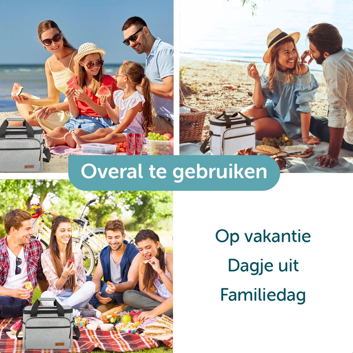 ForDig Koeltas L Grijs (15 Liter) - Gemaakt Van 600D Polyester Met PEVA-Voering - Ruimte Voor 20 Blikjes Of 10 Halve Liter Flessen - Opvouwbaar Koel Tas Met Easy-Acces Flap - Ruimte Voor Bestek - Picknick Cool Bag - Coolerbag - Grote Cooler - Afbeelding 4