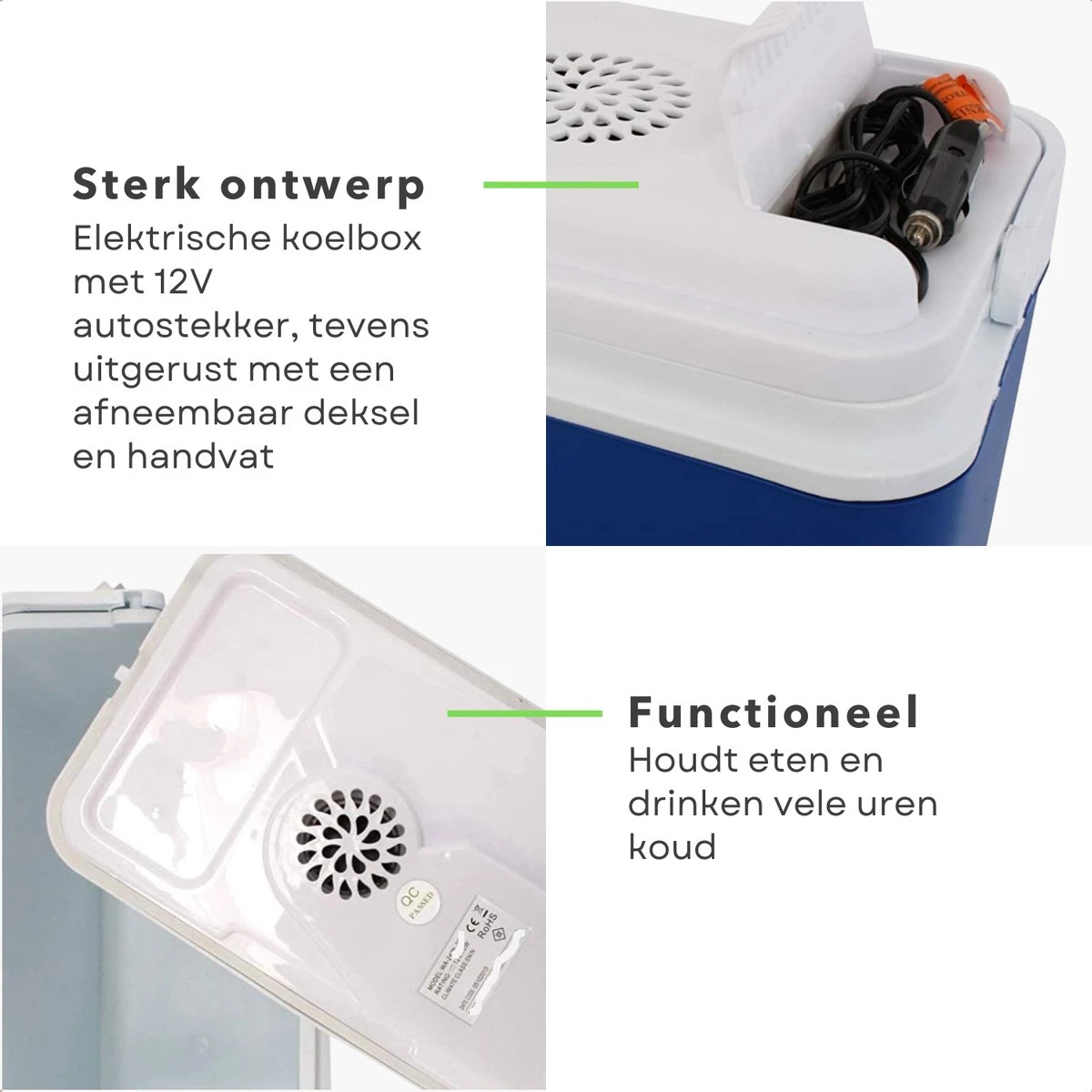 Cheqo® Elektrische Koelbox Voor Auto - 12V - 24L - Blauw - Autostekker - Afneembaar Deksel & Handvat - 2.2kg - 40x24x39cm - Afbeelding 3