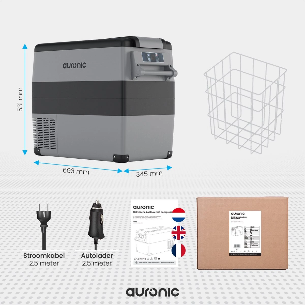 Auronic Elektrische Koelbox - 49.5L - Compressor - 12V En 240V - Grijs - Afbeelding 4
