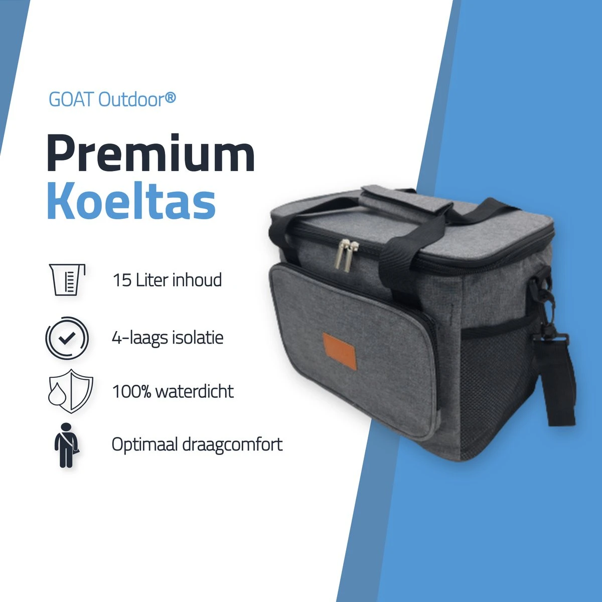 GOAT Outdoor 4 Laags Geïsoleerde Koeltas - Lunchtas 15 Liter - Grijs - Excl. Koelelementen - Afbeelding 2