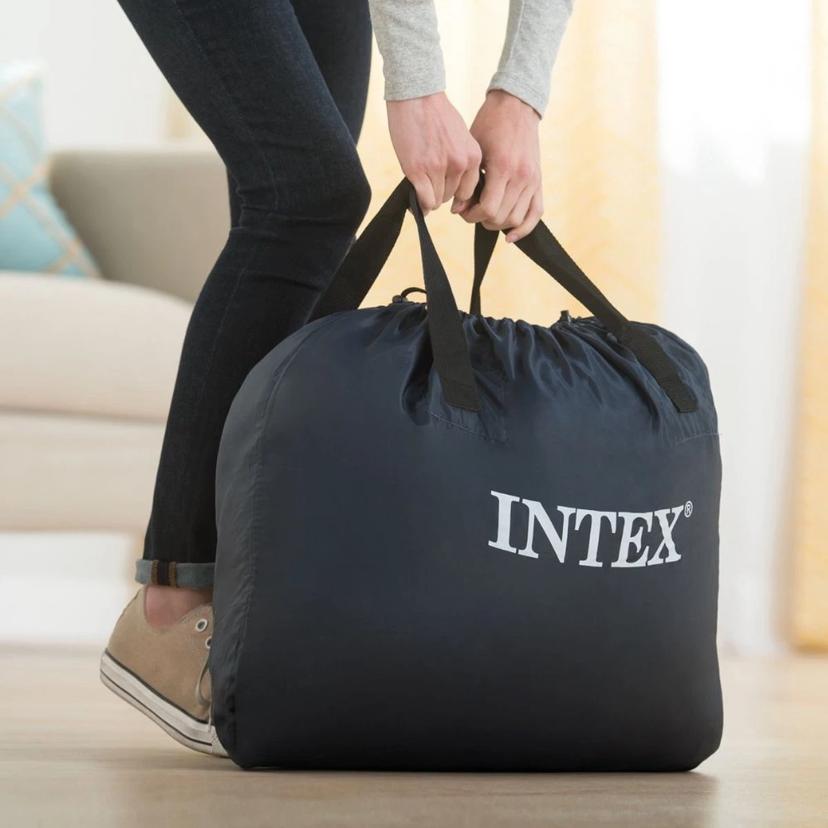 Intex Luchtbed - 2-Persoons - 152 X 203 X 33 Cm - Grijs - Met Ingebouwde Pomp, Hoeslaken Wit En Reparatieset - Afbeelding 7