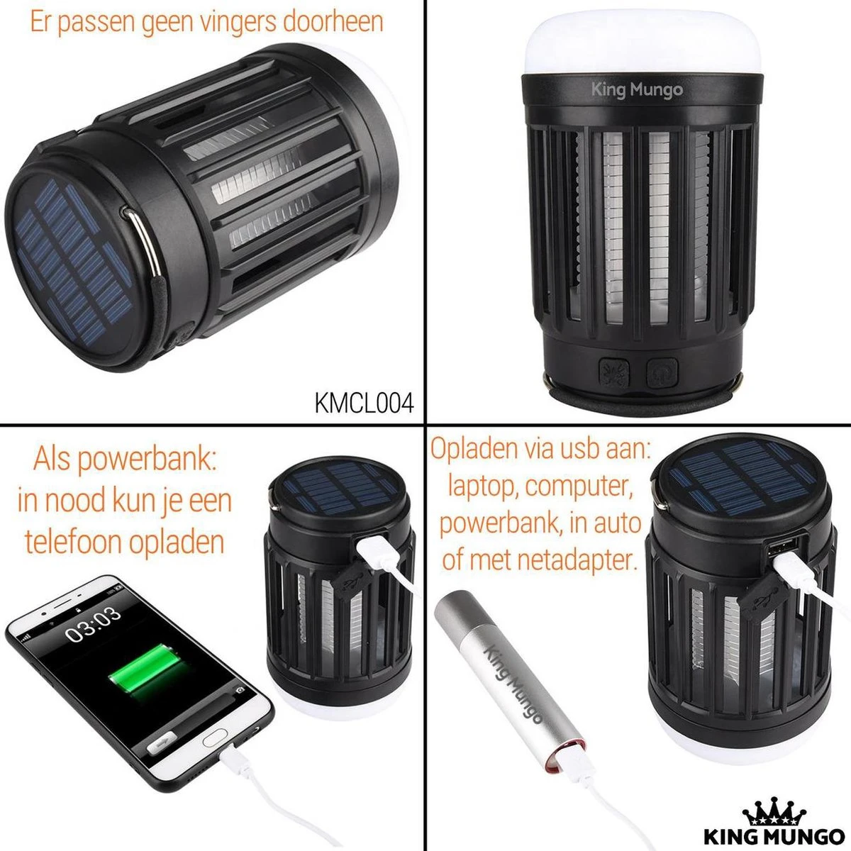 Anti Muggenlamp LED Camping Lamp | Thuis Muggen Vanger Lamp Oplaadbaar | King Mungo - Afbeelding 5