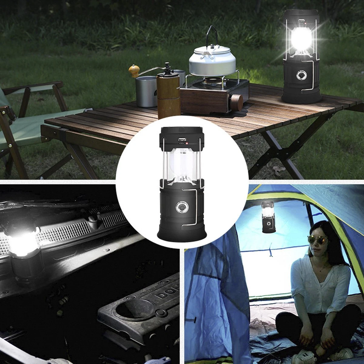 Merkloos Xtraworks - Multifunctionele Solar LED Campinglamp Met Handvatten - IPX 45 Waarde, USB-lader En Powerbank - Mat Zwart - Afbeelding 3