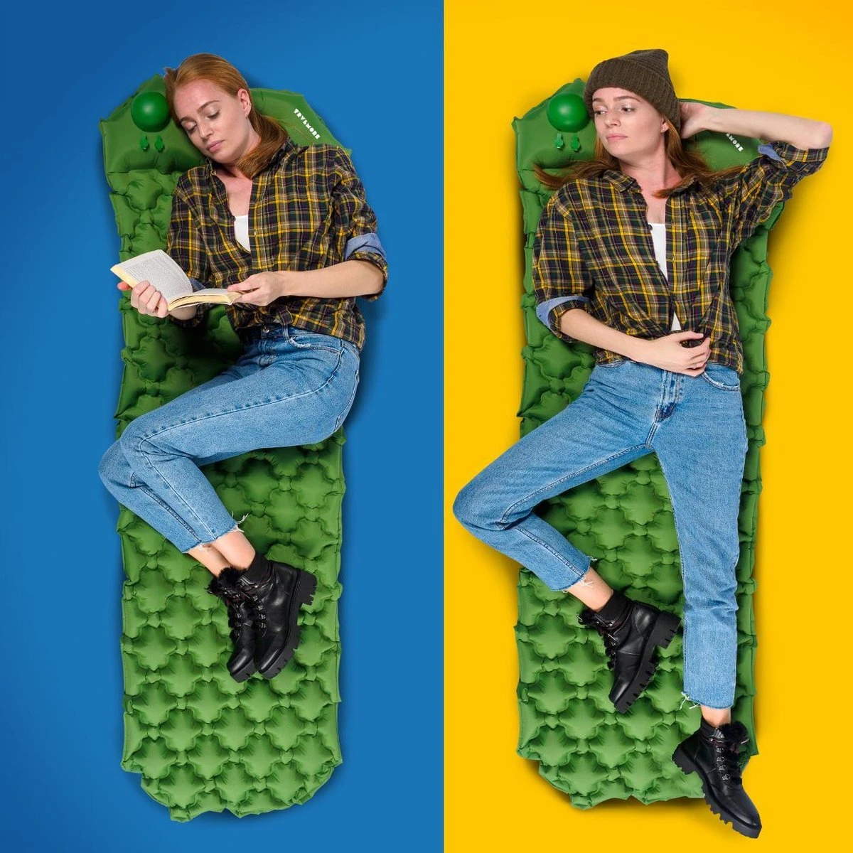 TRVLMORE Slaapmat - Zelfopblazend - 1 Persoons - Ingebouwde Pomp En Kussen - Groen - Afbeelding 3