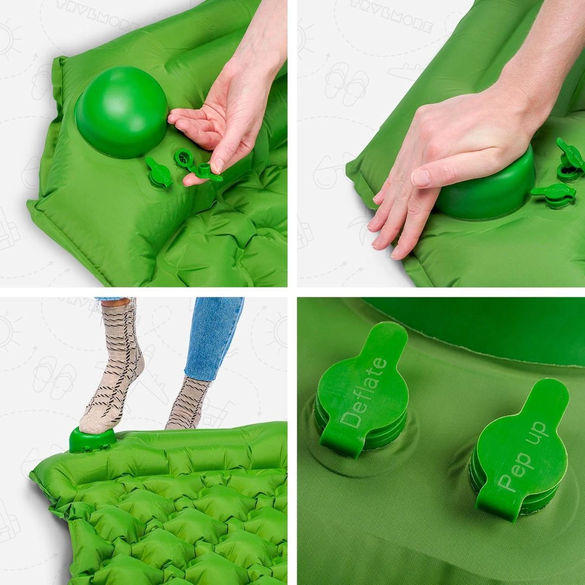 TRVLMORE Slaapmat - Zelfopblazend - 1 Persoons - Ingebouwde Pomp En Kussen - Groen - Afbeelding 4