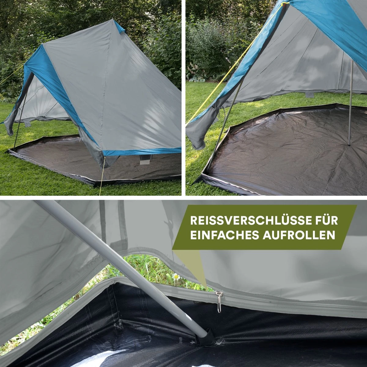 Skandika Tipii II Tent – Tipi-tenten – Teepee – 8 Persoons Campingtent – Muggengaas – 250 Cm Stahoogte – Uitneembare Tentvloer – 3000 Mm Waterkolom – Indische Tent, Partytent, Festivaltent – Outdoor, Camping, Tuin – Kamperen – Grijs/turquoise - Afbeelding 7
