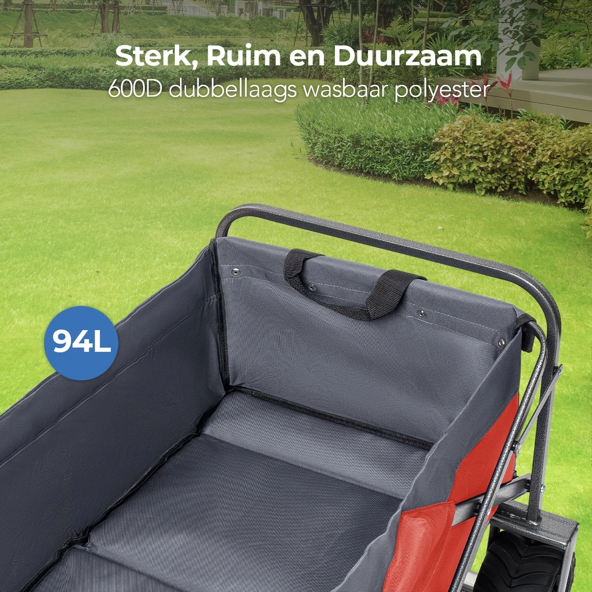 LifeGoods Bolderkar - Opvouwbaar - Tot 80KG - 94L - Wasbaar Polyester - 98x45cm - Rood/Grijs - Afbeelding 7