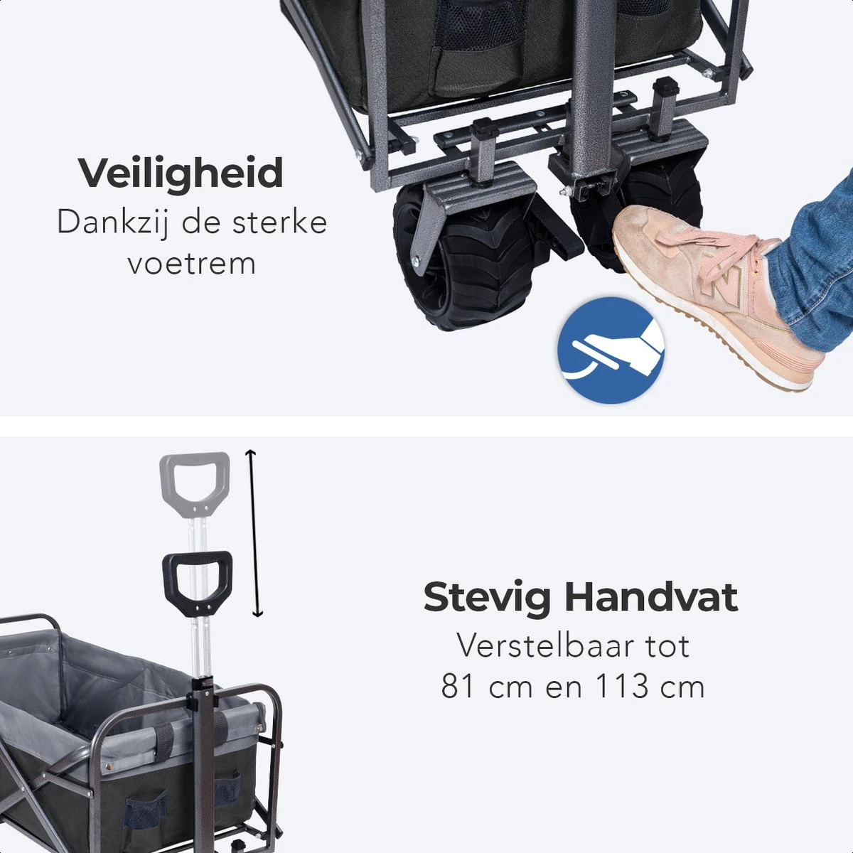 LifeGoods Bolderkar - Opvouwbaar - Tot 80KG - 94L - Wasbaar Polyester - 98x45cm - Zwart/Grijs - Afbeelding 9