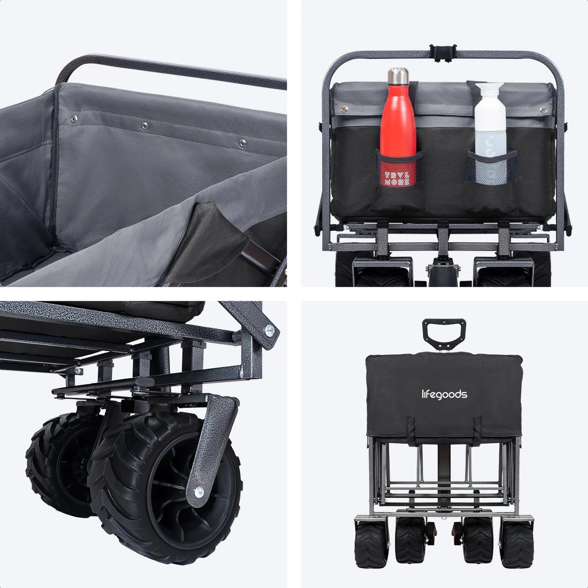 LifeGoods Bolderkar - Opvouwbaar - Tot 80KG - 94L - Wasbaar Polyester - 98x45cm - Zwart/Grijs - Afbeelding 11