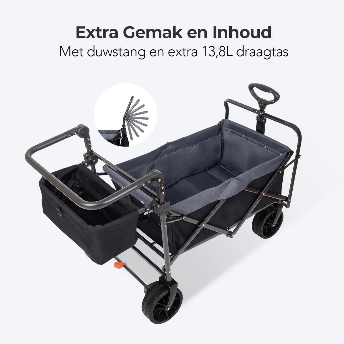 LifeGoods Bolderkar - Opvouwbaar - Tot 120KG - 103L - Extra Draagtas En Duwstang - Wasbaar Polyester - 98x45cm - Zwart/Grijs - Afbeelding 11
