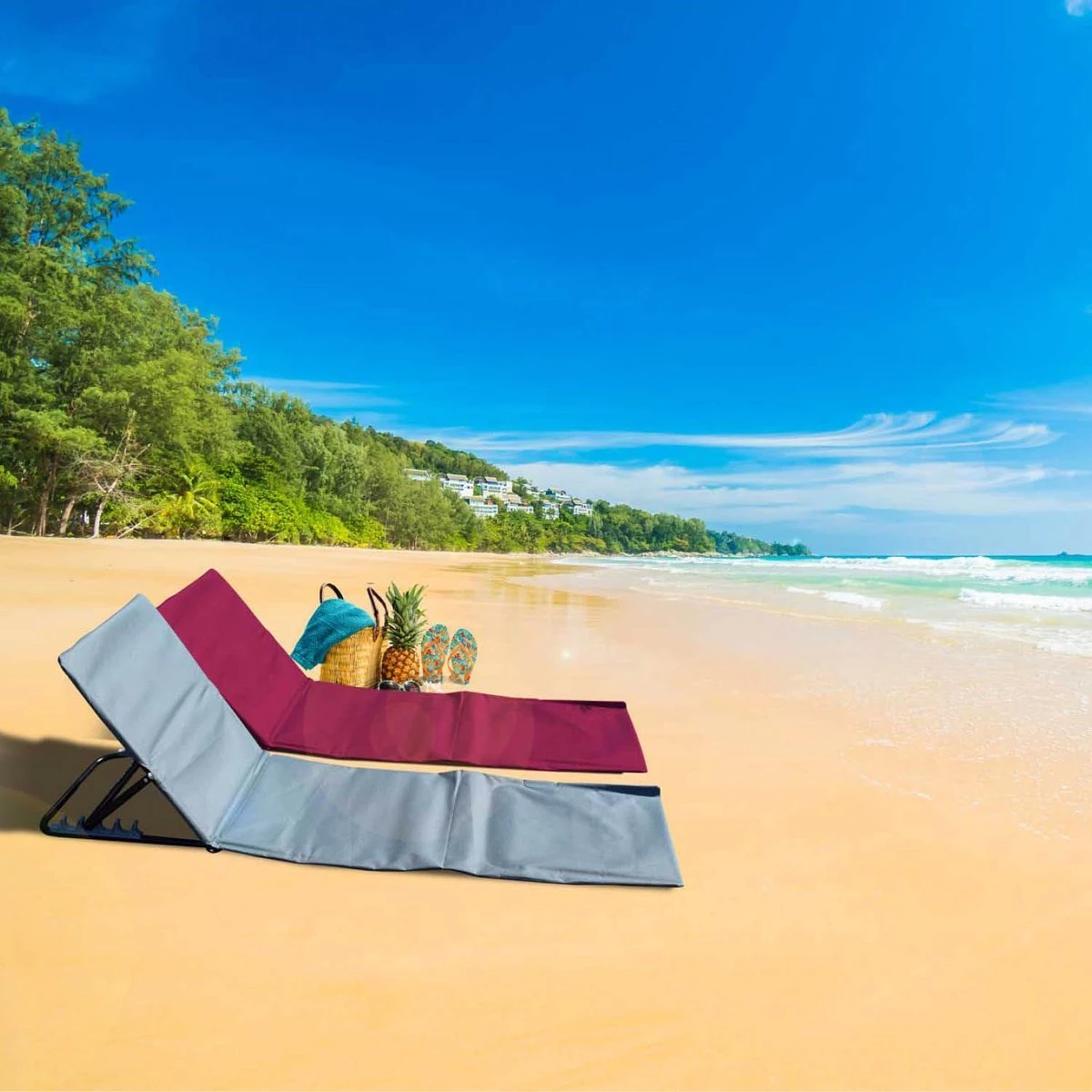 Strandmat Opvouwbaar Met Schouderband - Strandstoel Grijs 145x47x52 - Afbeelding 7