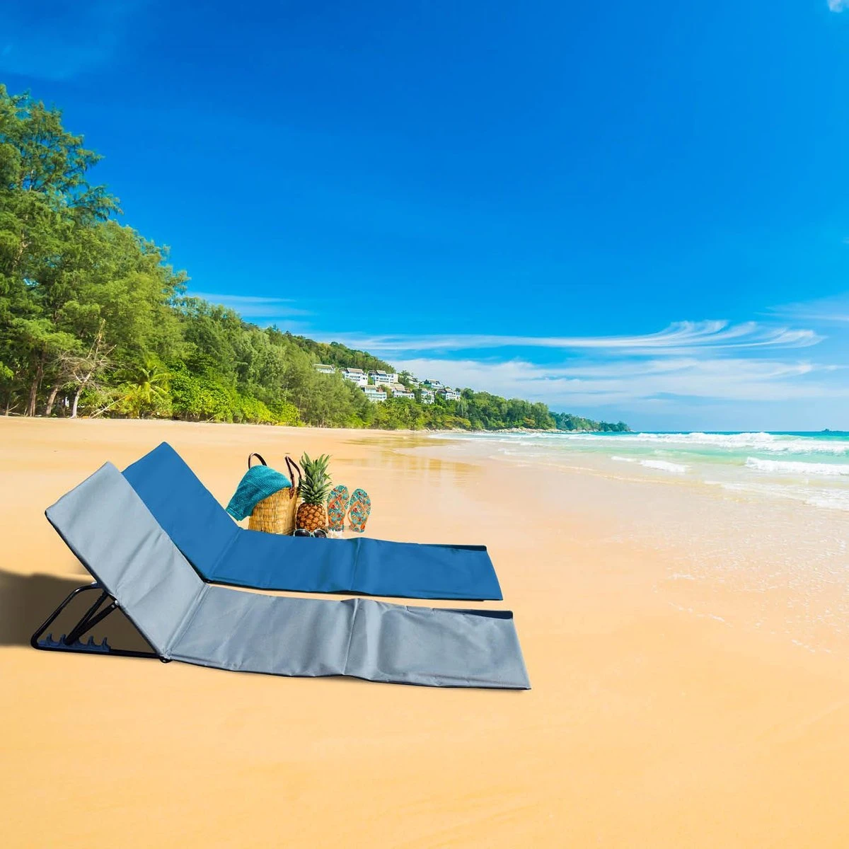 Strandmat Opvouwbaar Met Schouderband - Strandstoel Grijs 145x47x52 - Afbeelding 8