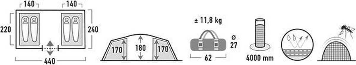 High Peak Tauris 4 Tunneltent - Donkergrijs - 4 Persoons - Afbeelding 5