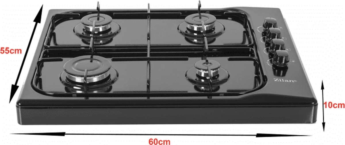 Zilan - Vrijstaande Gaskookplaat - 4 Branders - Gaskooktoestel 4 Pits - Zwart - Roestbestendig - Afbeelding 5