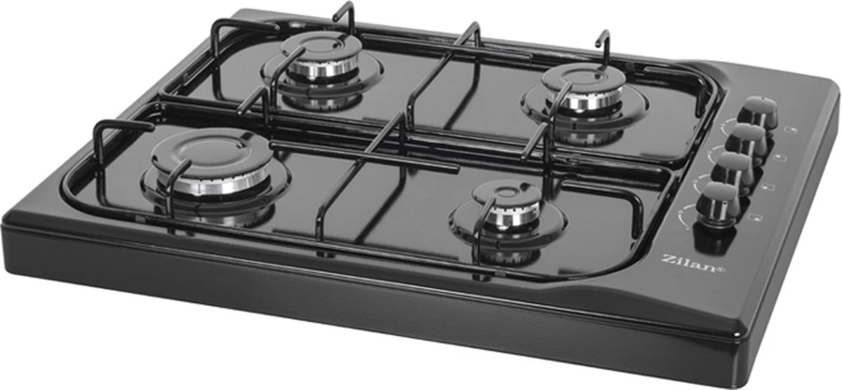 Zilan - Vrijstaande Gaskookplaat - 4 Branders - Gaskooktoestel 4 Pits - Zwart - Roestbestendig