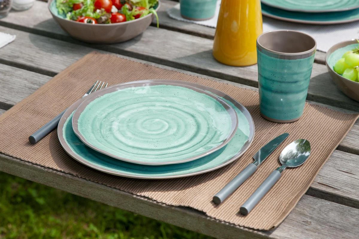 Bo-Camp Servies Halo - 12 Delig Melamine - Aqua - Afbeelding 6