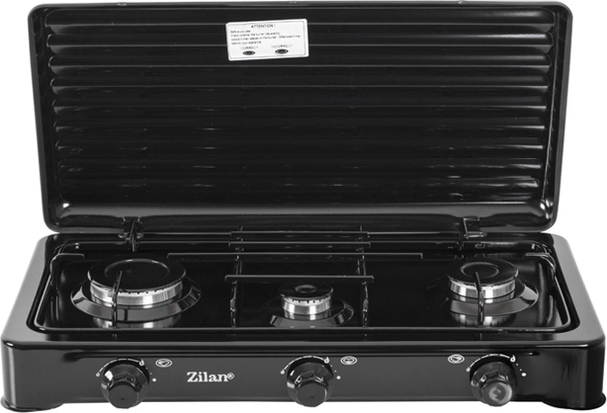 Zilan - Gas Kooktoestel 3 Pits - Campingkooktoestel - Gaskookplaat - Zwart - Afbeelding 2