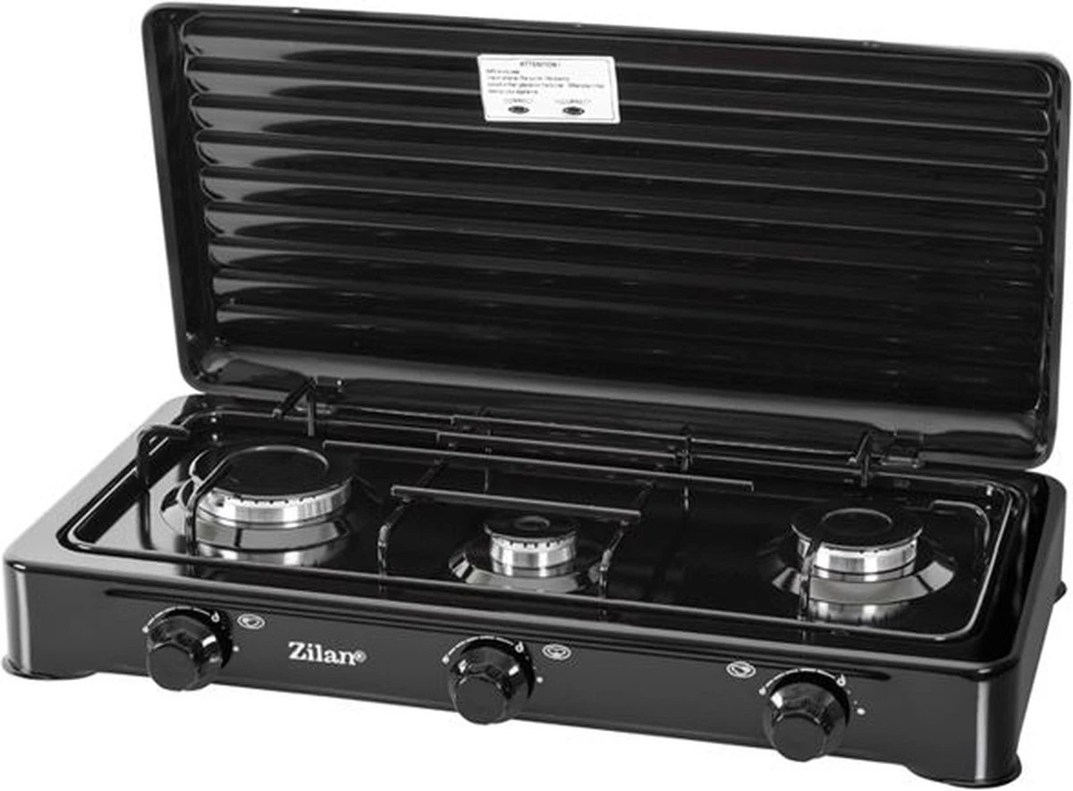 Zilan - Gas Kooktoestel 3 Pits - Campingkooktoestel - Gaskookplaat - Zwart