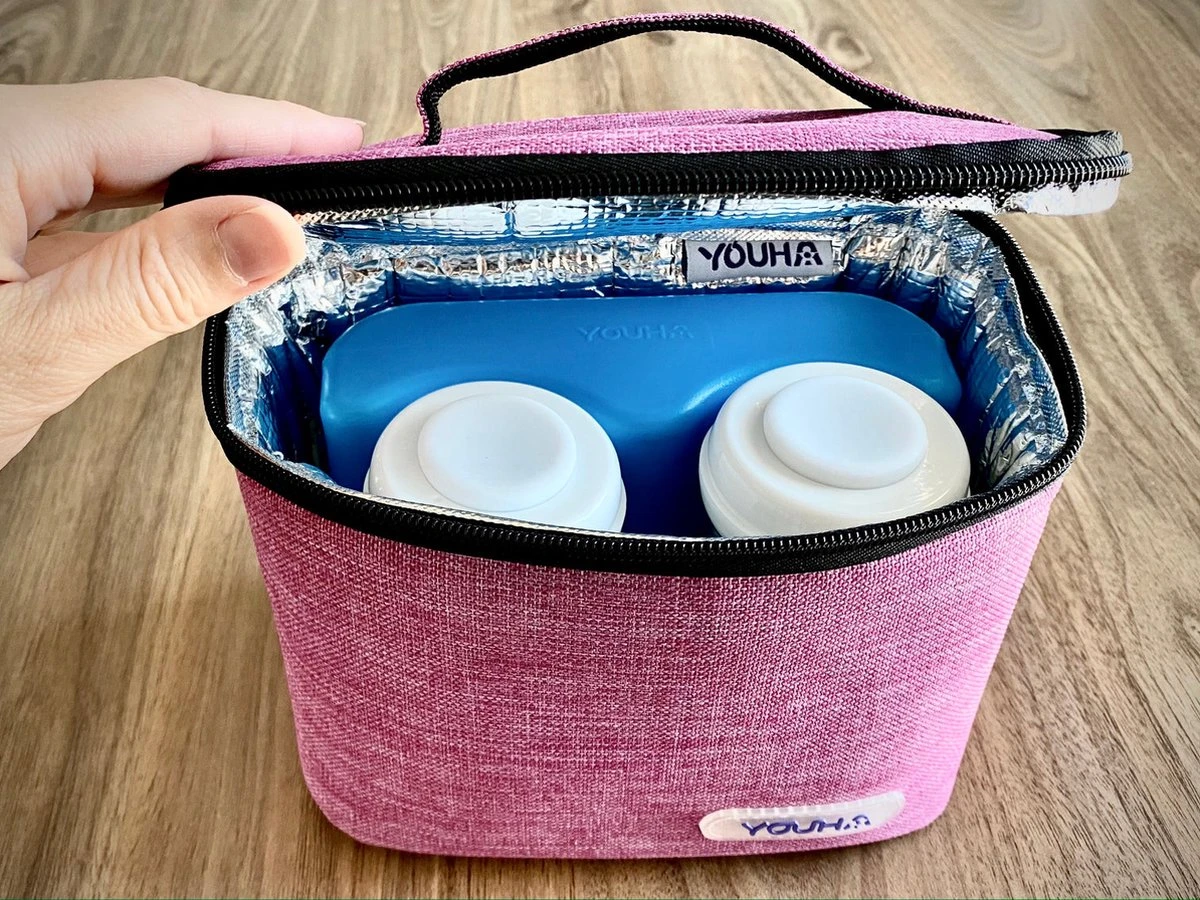 Youha® Koeltas Met Koelelement - Babymelk Koelen - Moderne Moedermelk Tas - Babymelk Koud Houden - Handig Draadbaar - Kleur: Roze/Paars - Afbeelding 3