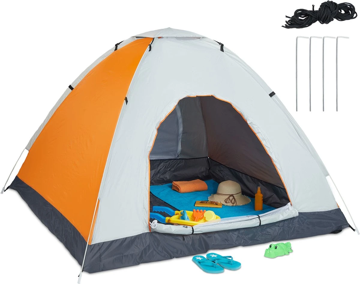 Relaxdays Strandtent Pop-up - Omkleedtent - 145x180 Cm - 2-3 Personen - Beachtent -compact - Oranje
