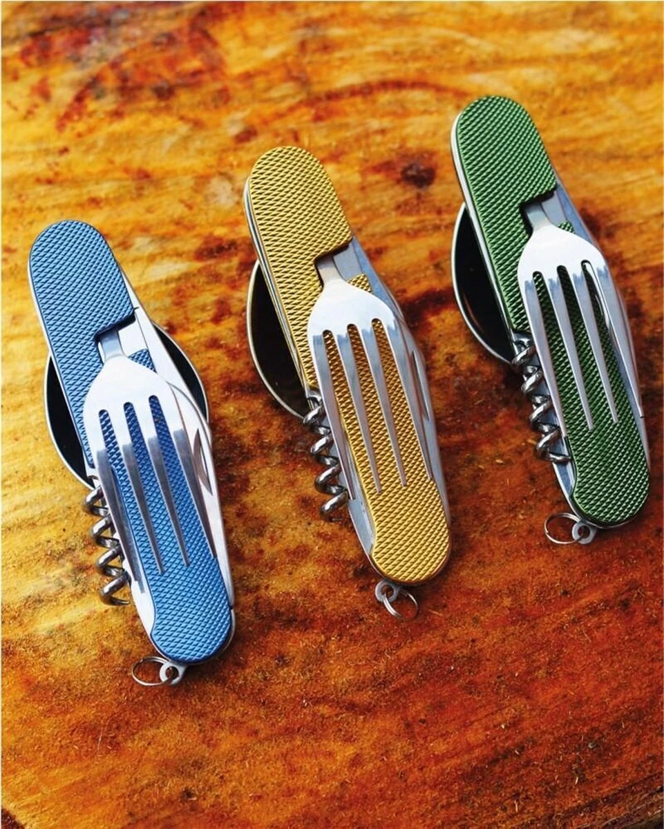 Merkloos Bestek - All -In-One Vork / Lepel / Mes / Flesopener/ Tirbuson - Blauw - Afbeelding 3