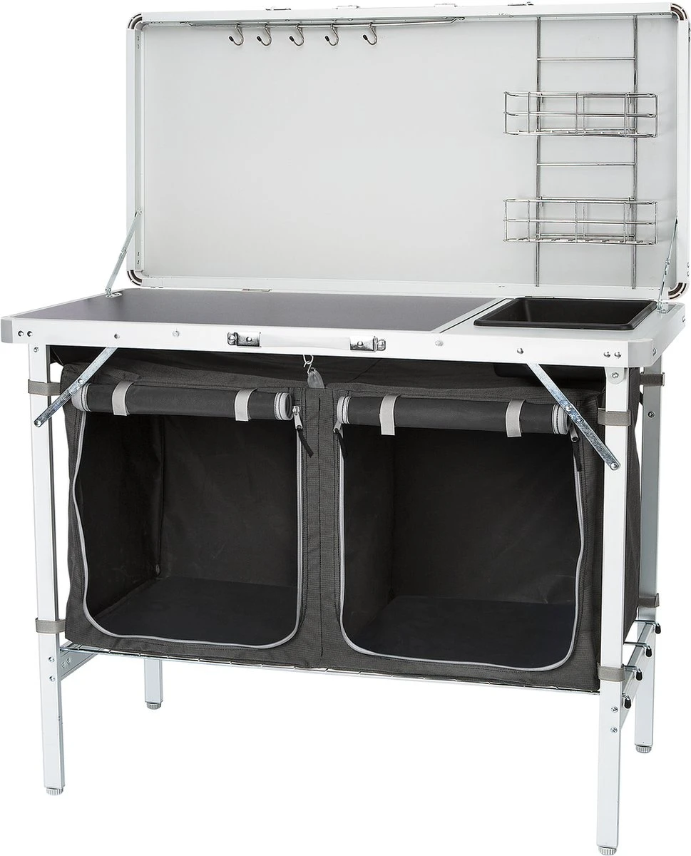 Campart Campingkeuken KI-0757 – Complete Keuken En Campingkast – Opvouwbaar En Inclusief Draagtas - Grijs - Afbeelding 3